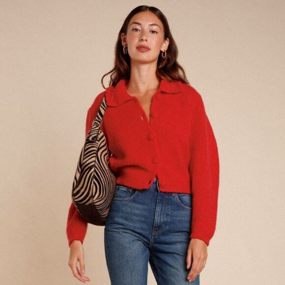 Rouje Sweaters - Rouje Paris Nisrine Bright Red Alpaca Wool Lace Collared Cardigan - FR 36 / US 4